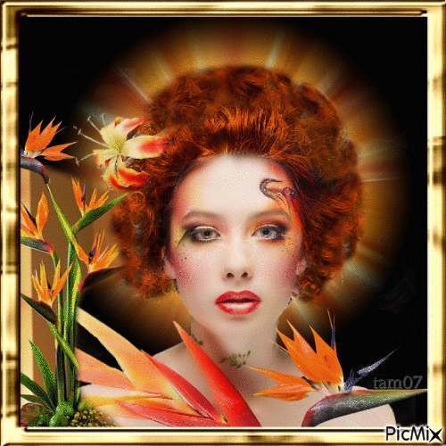 Portrait d'une femme aux cheveux rouge - GIF animé gratuit