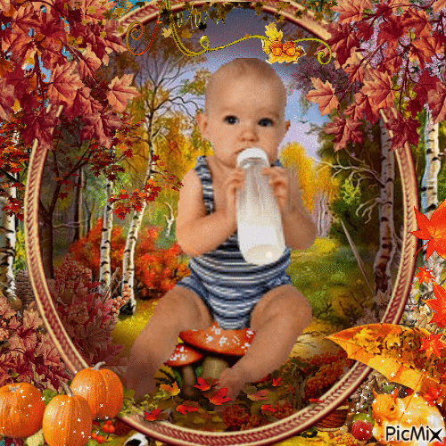 Bebé en otoño - Безплатен анимиран GIF