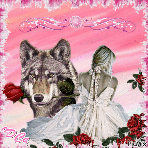 Loup à la rose - GIF animado grátis
