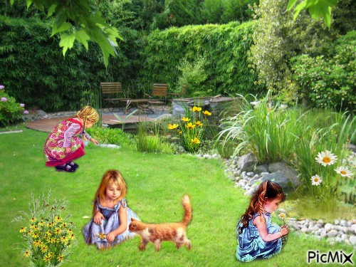 petites filles dans le jardin - zdarma png