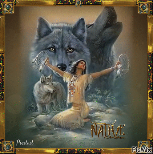 AMERICAN INDIAN WITH WOLVES - Free animated GIF