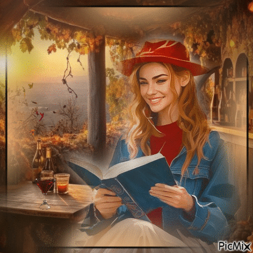 Im Herbst ein Buch lesen - Darmowy animowany GIF