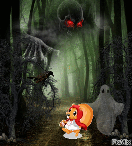 Red riding hood in the haunted forest - GIF animado grátis