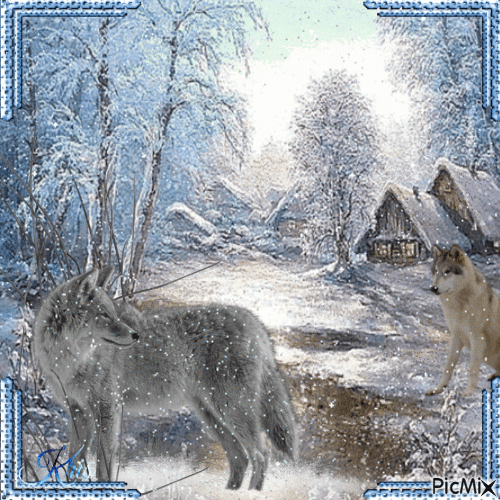 Loups en hiver ⛄🌹 - GIF animado gratis