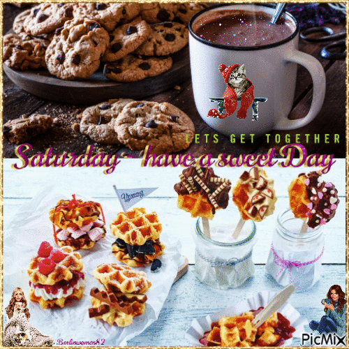 Saturday sweet Day with hot Chocolate & Waffle - Free animated GIF