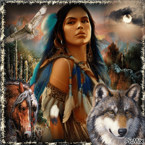 Retrato de una mujer nativa americana - GIF animé gratuit