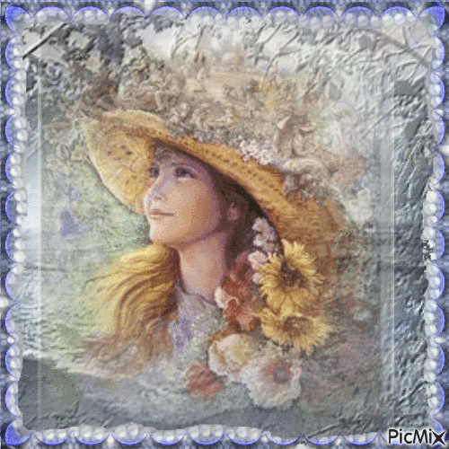 Femme victorienne avec un chapeau à fleurs - Бесплатный анимированный гифка
