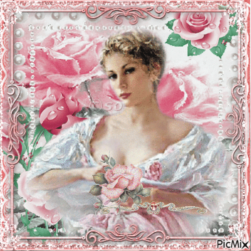 Portrait of a vintage woman (pink) - Free animated GIF
