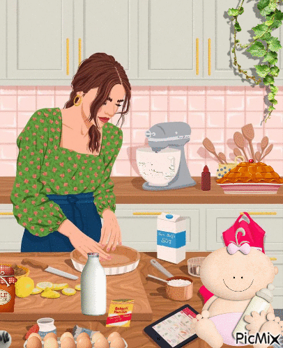 En la cocina, con mamá - GIF animasi gratis