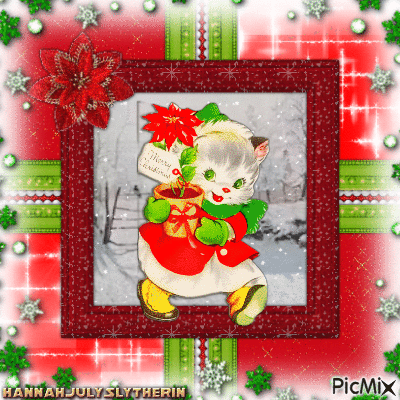 ♠♥♠Cute Vintage Christmas Kitty♠♥♠ - Bezmaksas animēts GIF
