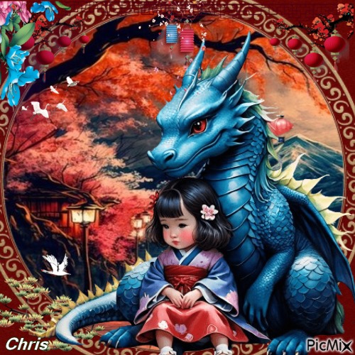 Enfant et dragon - PNG gratuit