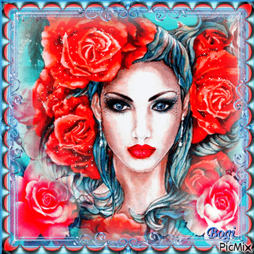 The portrait in roses... - 無料のアニメーション GIF