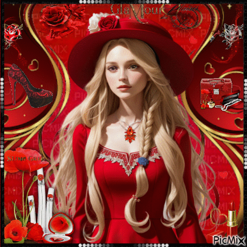 Glamorous woman in red - GIF animado grátis
