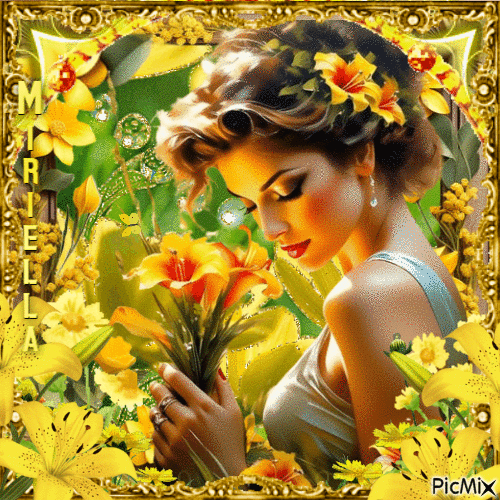 La belle et ses fleurs jaunes - Nemokamas animacinis gif