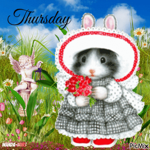Thursday-spring-easter-bunnies-flowers - GIF animé gratuit