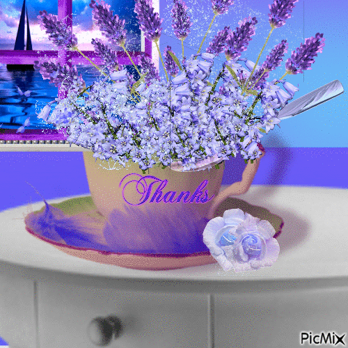 Cup of flowers - Thanks - Бесплатный анимированный гифка