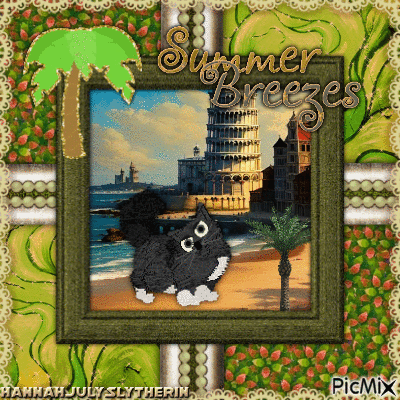 {{Black Cat on a Historic Beach}} - GIF animé gratuit