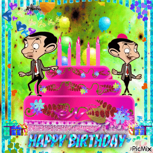 Happy birthday with Mr. Bean - Gratis animerad GIF