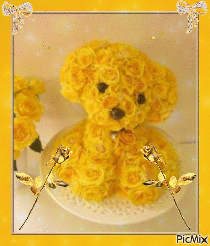 chien avec des roses jaunes - Ilmainen animoitu GIF