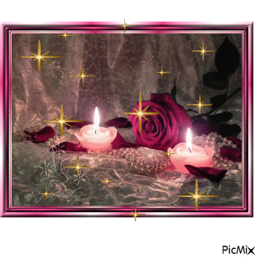PINK CANDLES, ROSE, AND PEARLS - 無料のアニメーション GIF