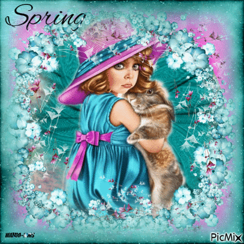 Spring-girl-bunnies - GIF animé gratuit