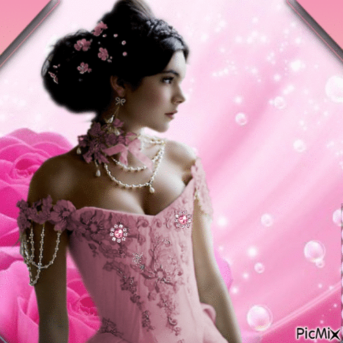 Femme victorienne en rose avec perles - Бесплатни анимирани ГИФ