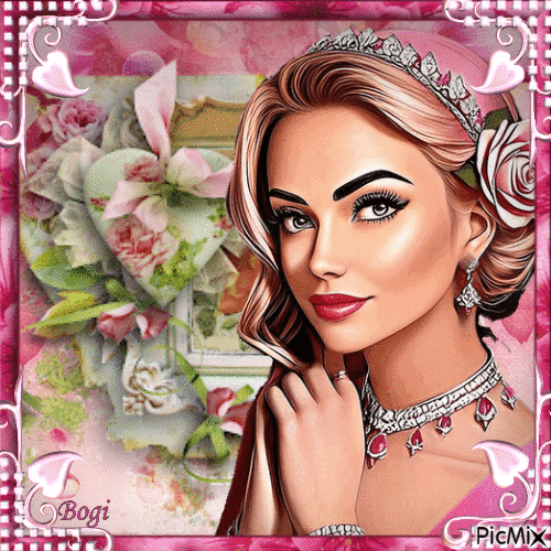 🌸 Vintage portrait in pink🌸 - Free animated GIF