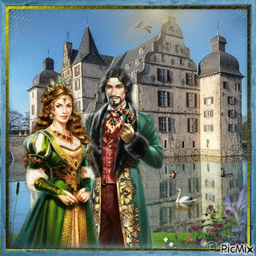Ein Prinzenpaar vor einem Schloss - GIF animé gratuit