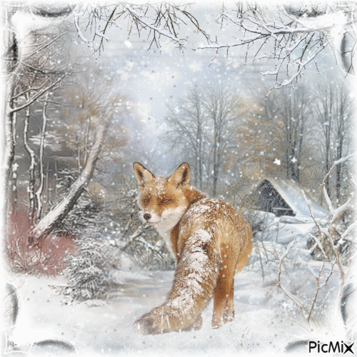 Fox in the snow - Gratis animeret GIF