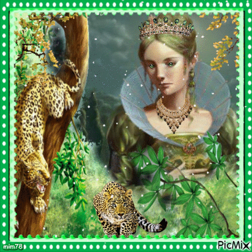 reine et léopard - GIF animé gratuit