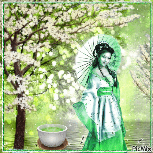 Geisha in verde - Darmowy animowany GIF