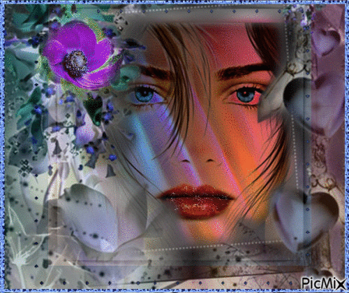 Portrait Woman Face Colors Deco Glitter  Flowers - Zdarma animovaný GIF