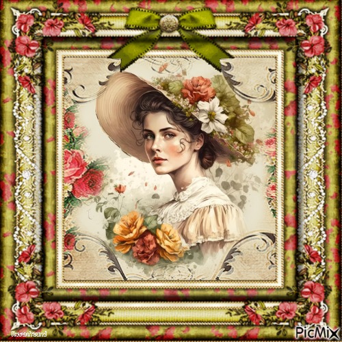 Lady mit Blumenhut - png grátis