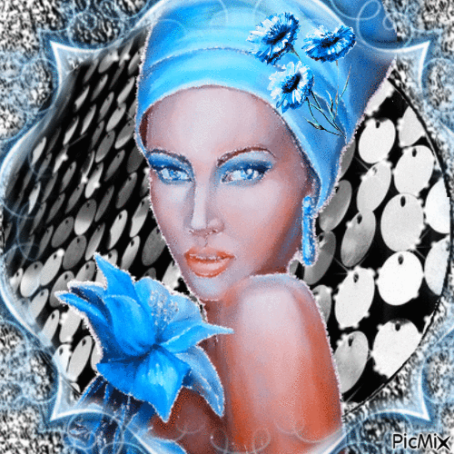 Portrait de femme en bleu, blanc et noir - Бесплатни анимирани ГИФ