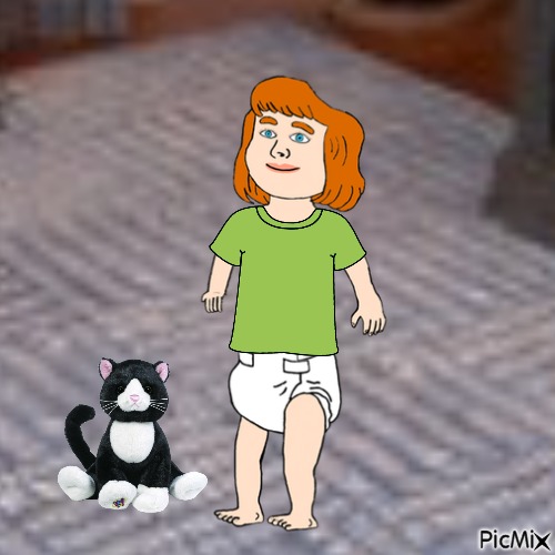 Baby and plush cat - png grátis