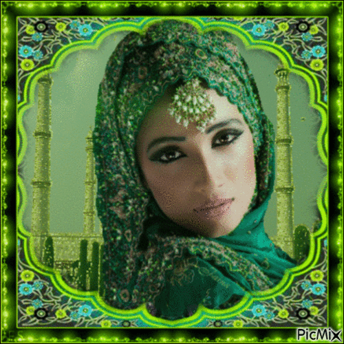 Woman - Green background - GIF animé gratuit