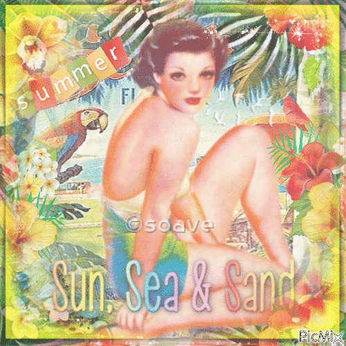 Summer vintage beach woman - GIF animado grátis