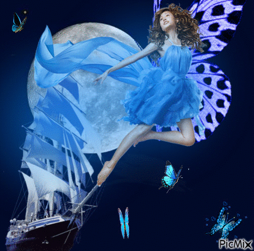 Blue night butterfly (Mariposa azul noche) - Gratis animerad GIF