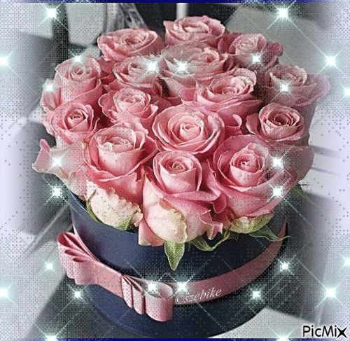 Pink rózsacsokor dísz dobozban - Free animated GIF