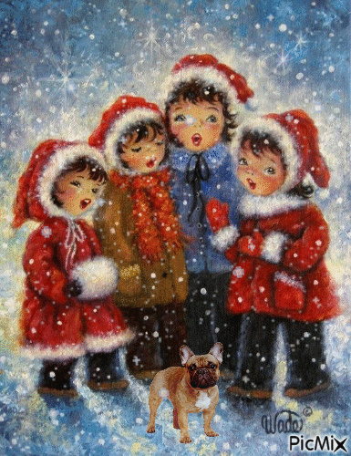 little Carolers in the Snow - GIF animado grátis