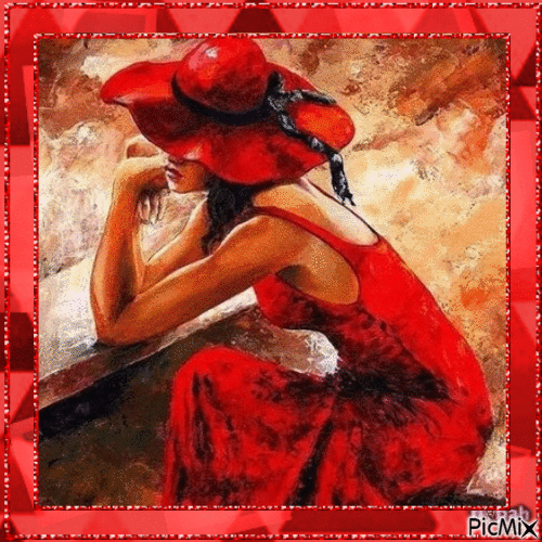 portrait woman in red - GIF animé gratuit