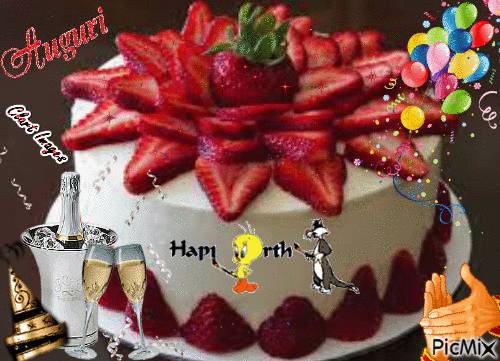 Torta Compleanno alle Fragole - Animovaný GIF zadarmo