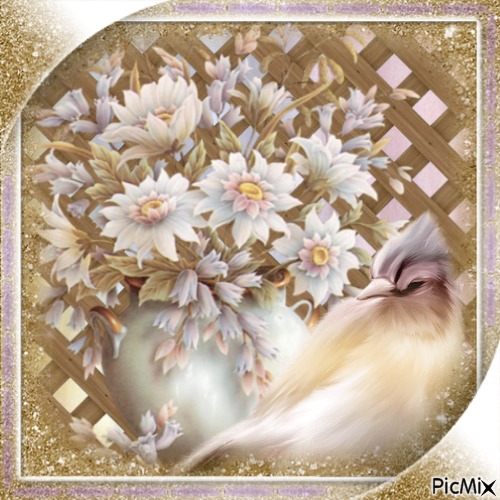 Flower Bouquet and Bird-RM-12-27-22 - gratis png