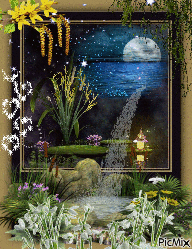 Lake under the moonlight - Animovaný GIF zadarmo
