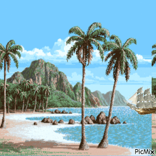 strand en zeilboot - Darmowy animowany GIF