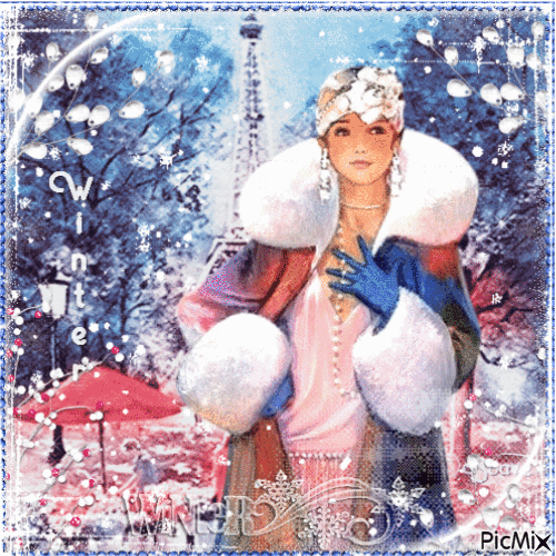 Woman in Winter by Bernard Peltriaux French Painter - GIF animé gratuit