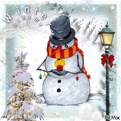 Snowman with Candle - Бесплатни анимирани ГИФ