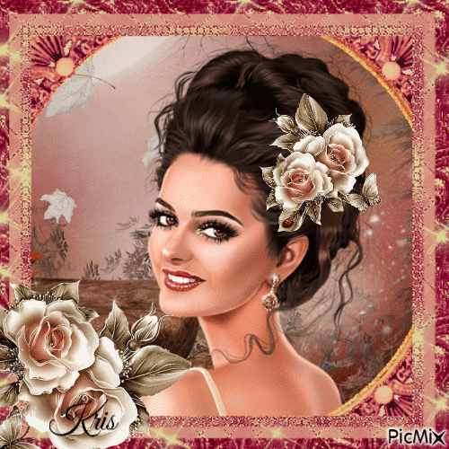Portrait de femme avec une fleur dans les cheveux - Ingyenes animált GIF
