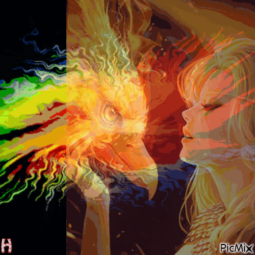 солнечная дева и феникс - Безплатен анимиран GIF