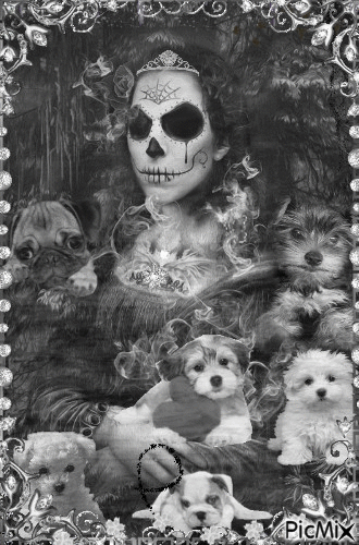 goth woman with her dogs - GIF animado gratis